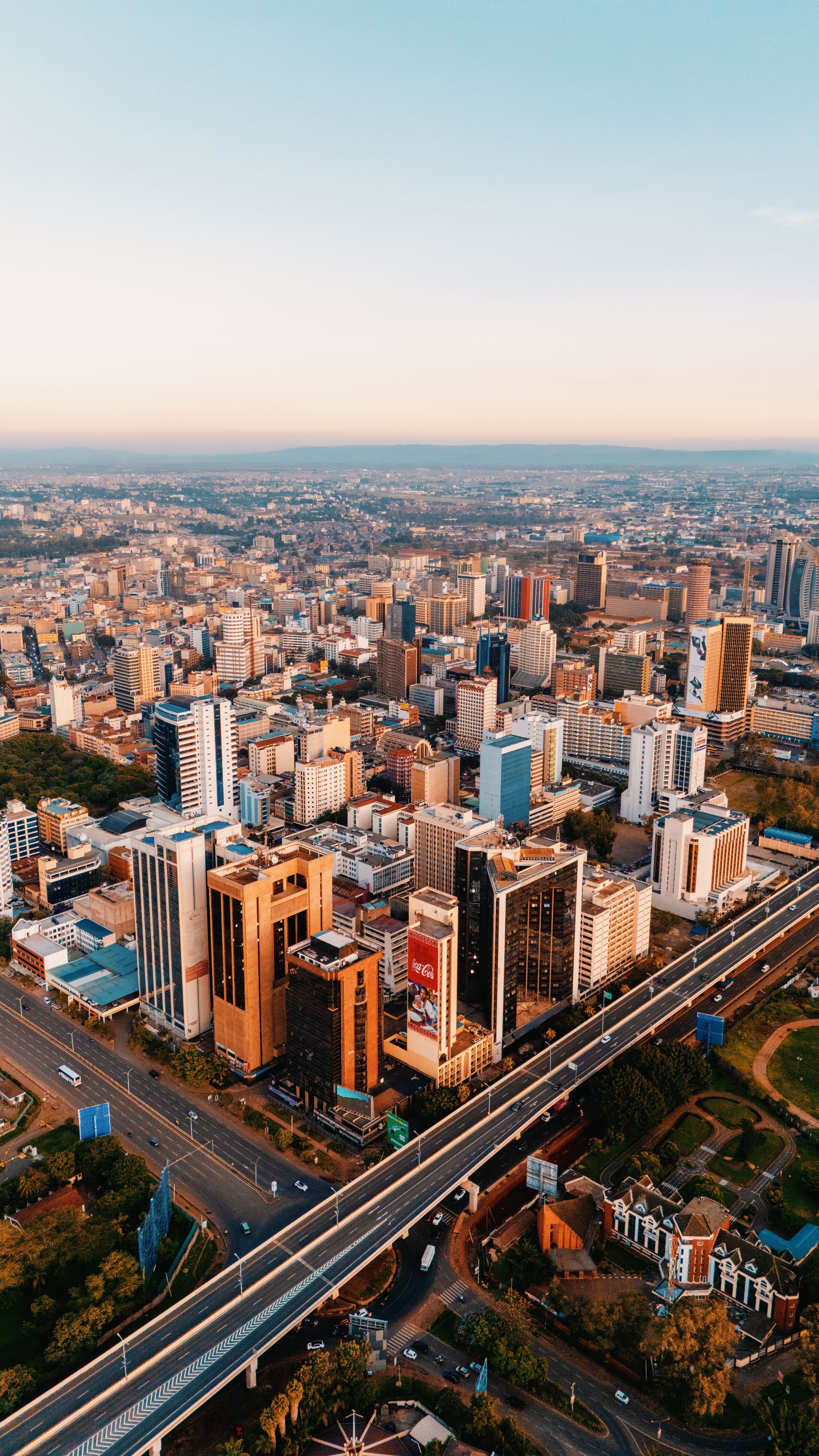 Aerial view of a Nairobi interchange and surrounding buildings
