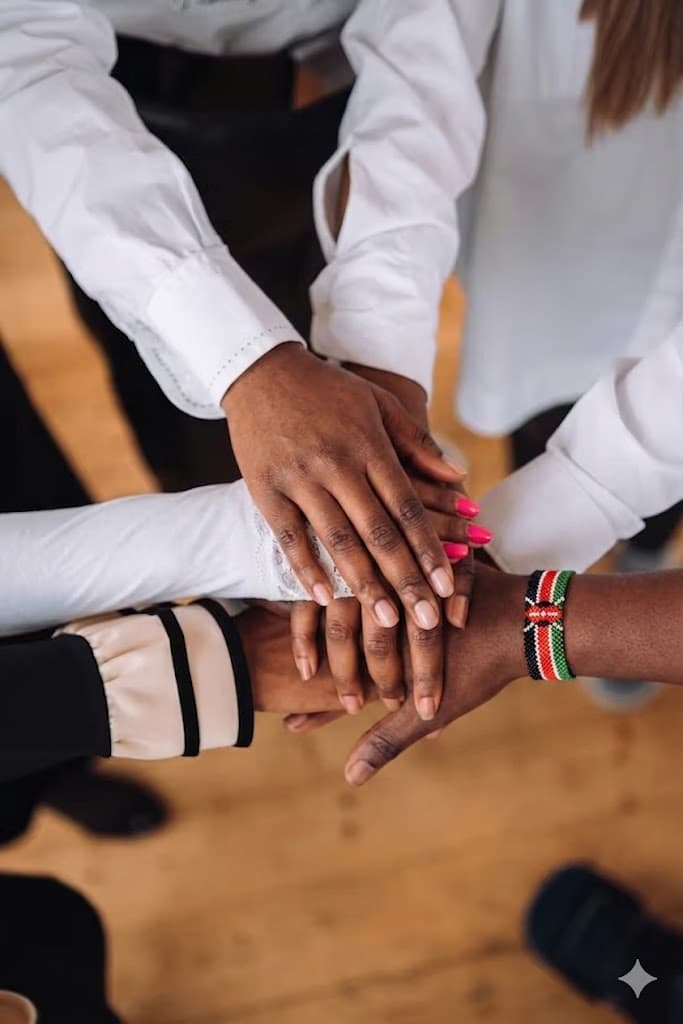Group of partners joining hands